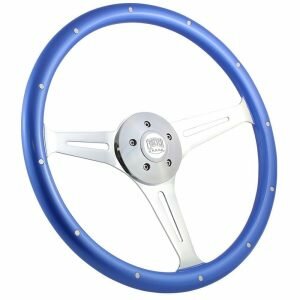 18 Chrome Empire Riveted Steering Wheel Blue Painted with Rivets
